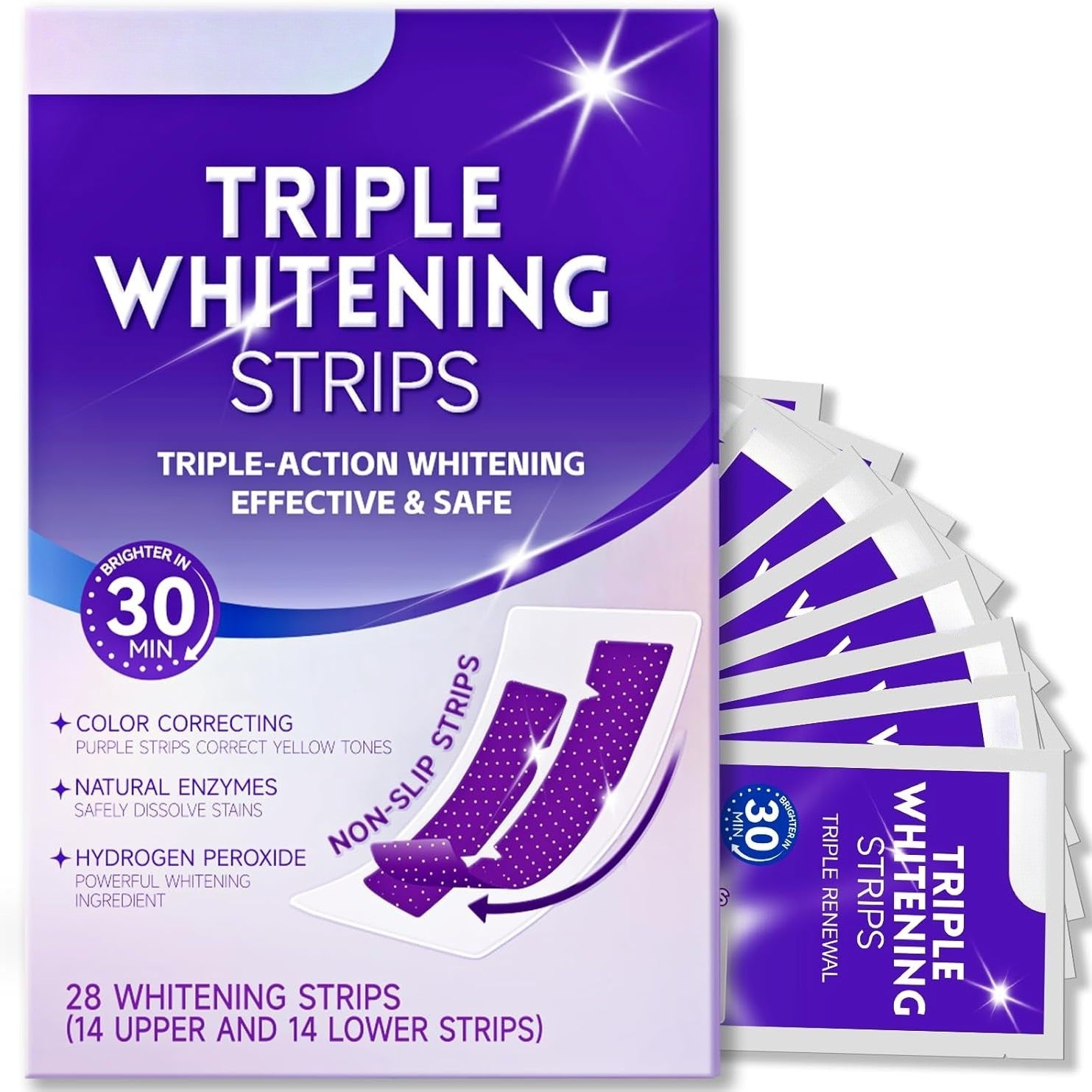 Purple + Hydrogen Peroxide Whitening Strips – Same Enamel-Safe Ingredient Dentists Use | Long-Lasting Results