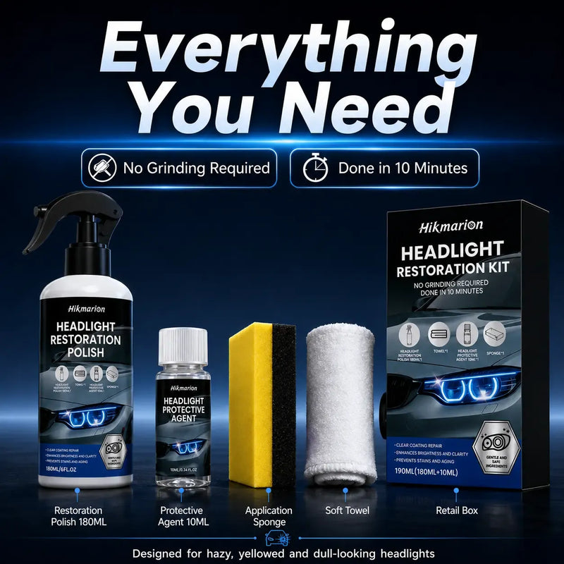 Automotive Headlamp Restoration Fluid for Oxidized Yellowed Cloudy Headlights Clear Lens Polish Crystal Coating Refurbisher Kit with Sponge Towel Cars