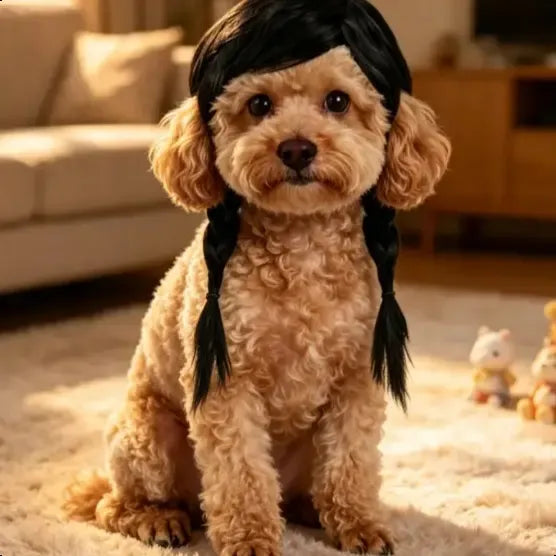 Adorable Appearance Pet Short Hair Wig Headband - Cute and Playful All Seasons Fun Accessory for Dogs & Cats