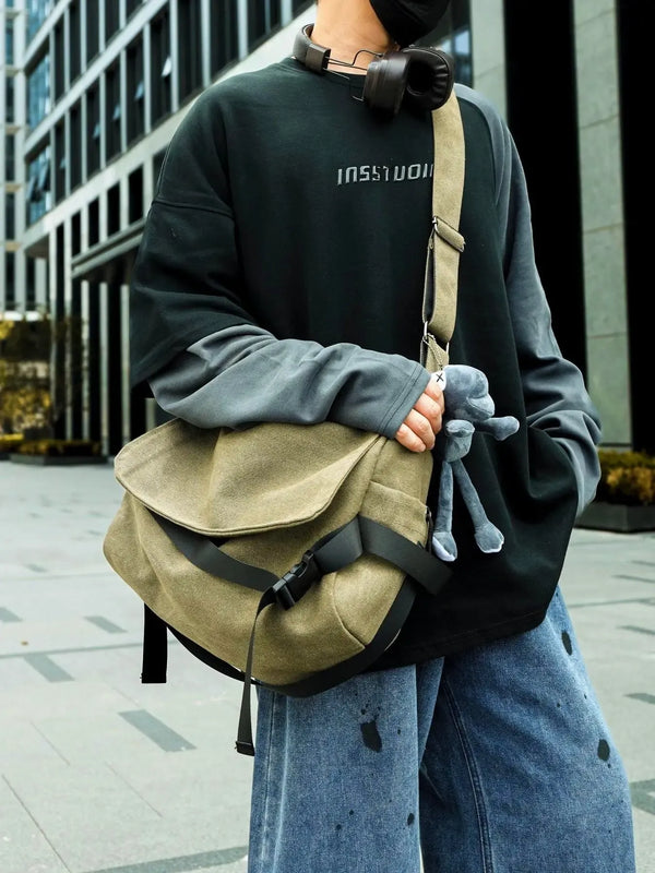Men's Plain Canvas Crossbody Bag