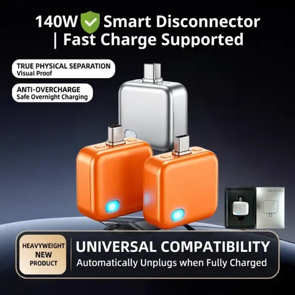 TypeC 140W Physical-Disconnect Battery Guard - Auto & Self-Eject Charger, Smart Auto-Stop Accessory for iPhone 15/16/17/18 Series (Including Pro Models) , Laptops, Tablets, Anti-Overcharge Tech Accessories for Safe Overnight Use