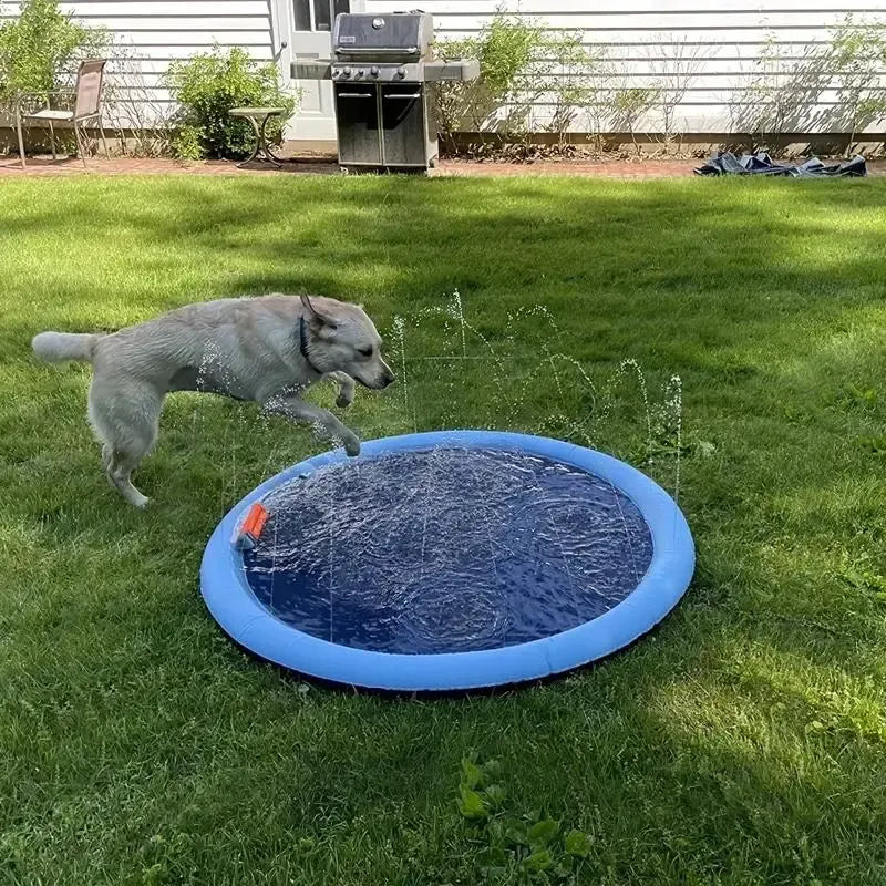 Outdoor Dog Water Sprinkler Pad, Portable Non-Slip Fun Pet Splash Pad for Bathing and Play