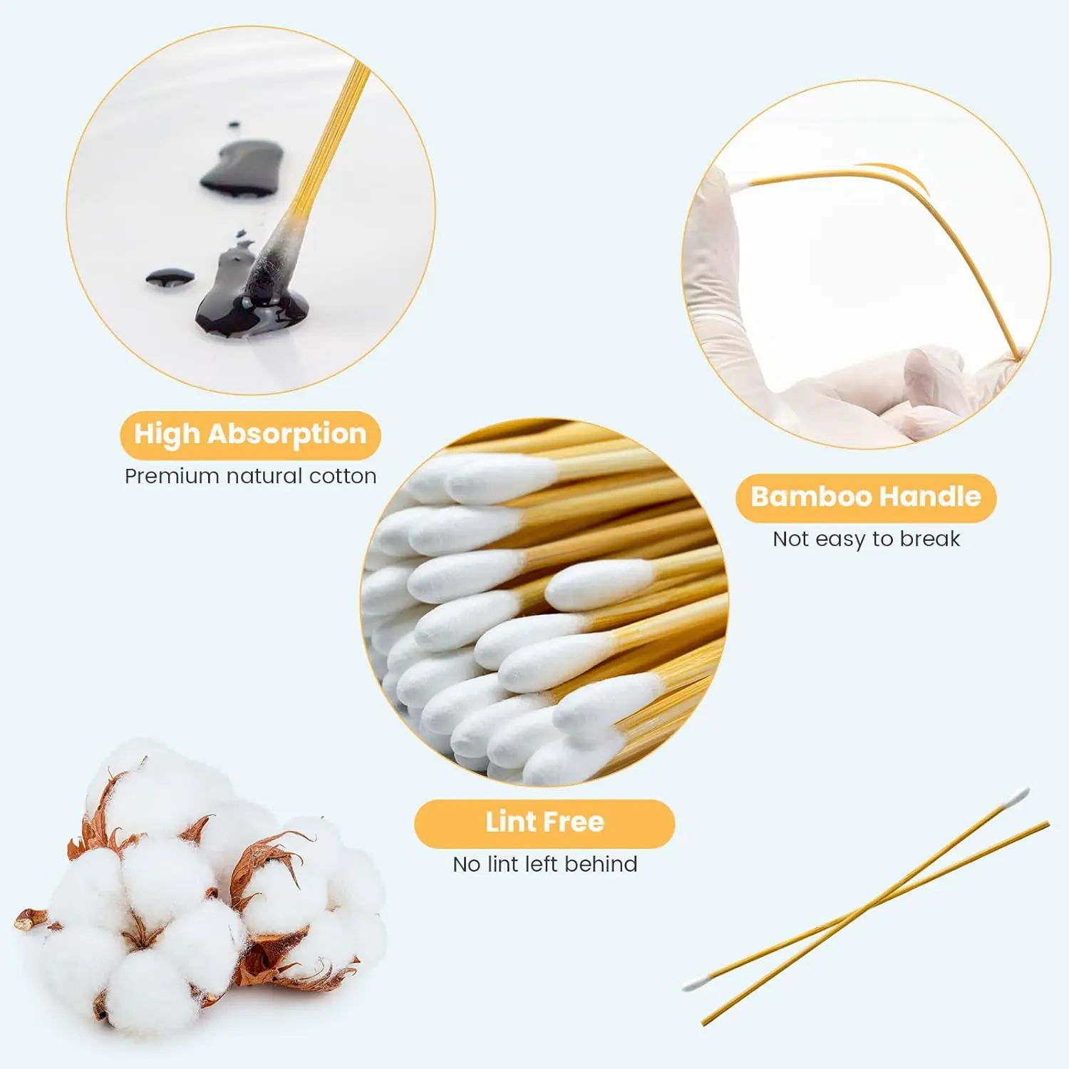 6" Cotton Swabs in Storage Box - Long Cotton Swab with Wooden Sticks - Lint Free