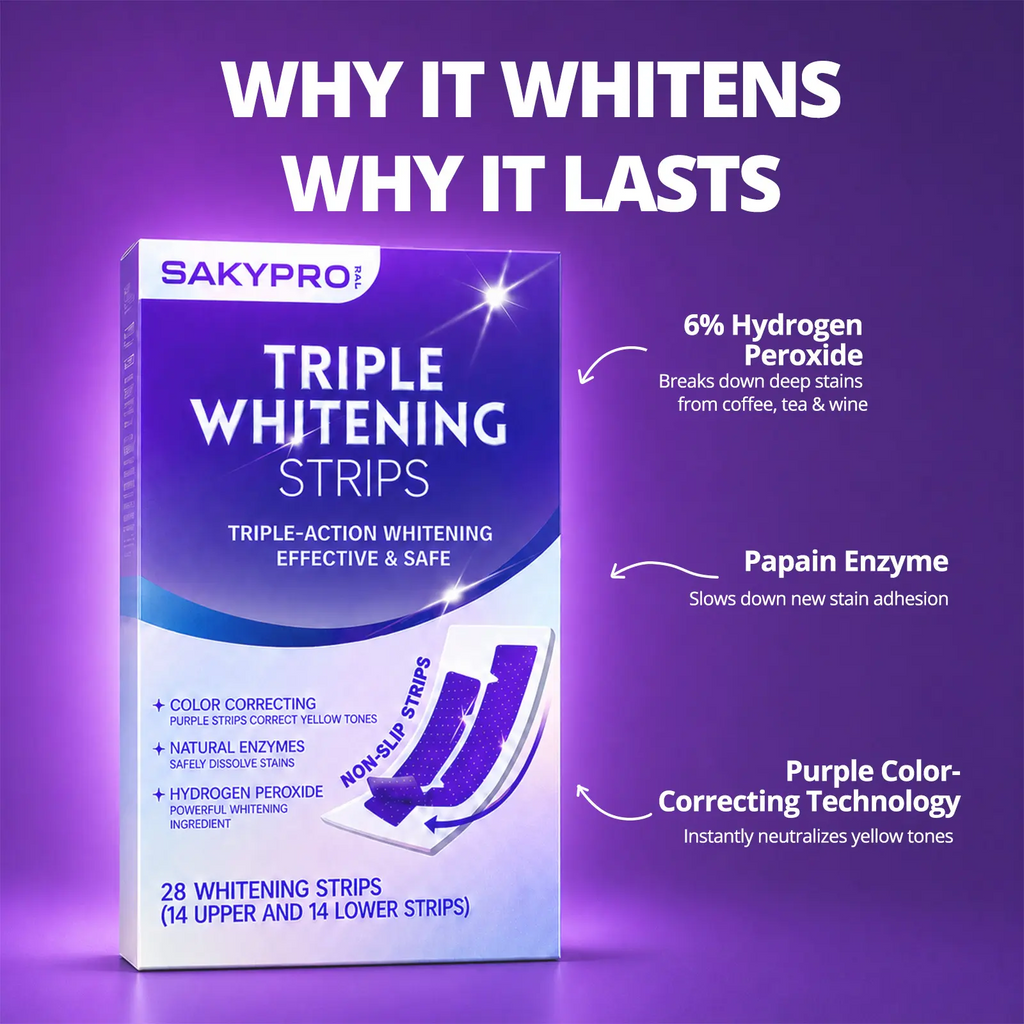 Purple + Hydrogen Peroxide Whitening Strips – Same Enamel-Safe Ingredient Dentists Use | Long-Lasting Results