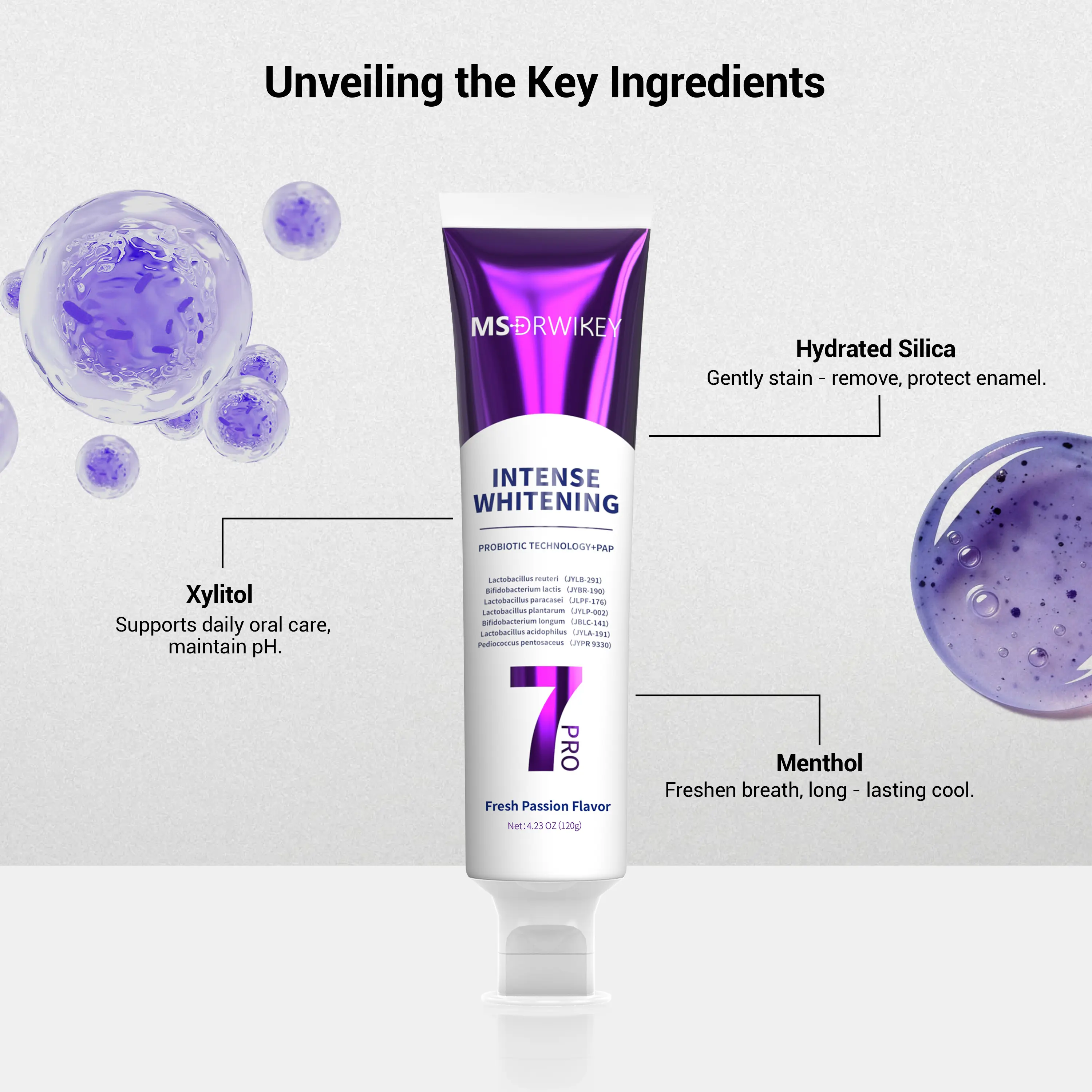 7-Pro Brightening Toothpaste | Purple Toothpaste Neutralizes Yellow Tones | Enamel-Safe Formula | Long-Lasting Fresh Breath